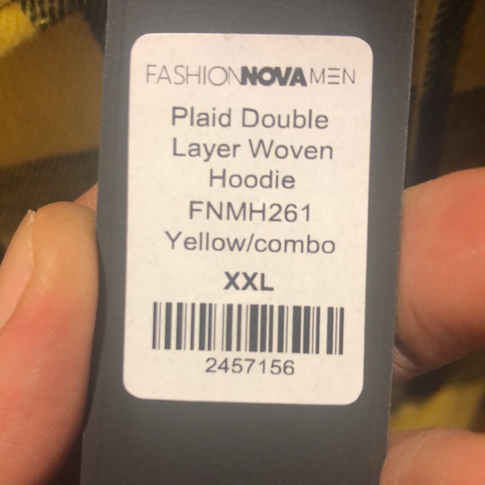 NWT Fashion Nova Plaid Double Layer Woven Hoodie Yellow/Combo - Picture 11 of 11